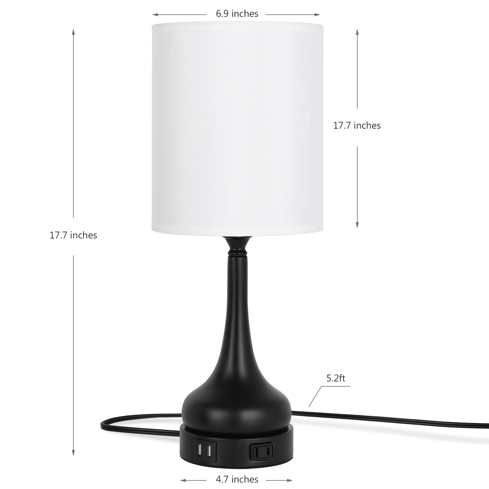 Set of 2 3-Way Dimmable Touch Control Bedside Lamps with Dual USB Ports, AC Outlet, and LED Bulbs for Home Decor