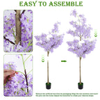 6ft Artificial Winter Jasmine Tree with Purple Flowers, Tall Faux Potted Blooming Plant for Indoor Outdoor Home Decor