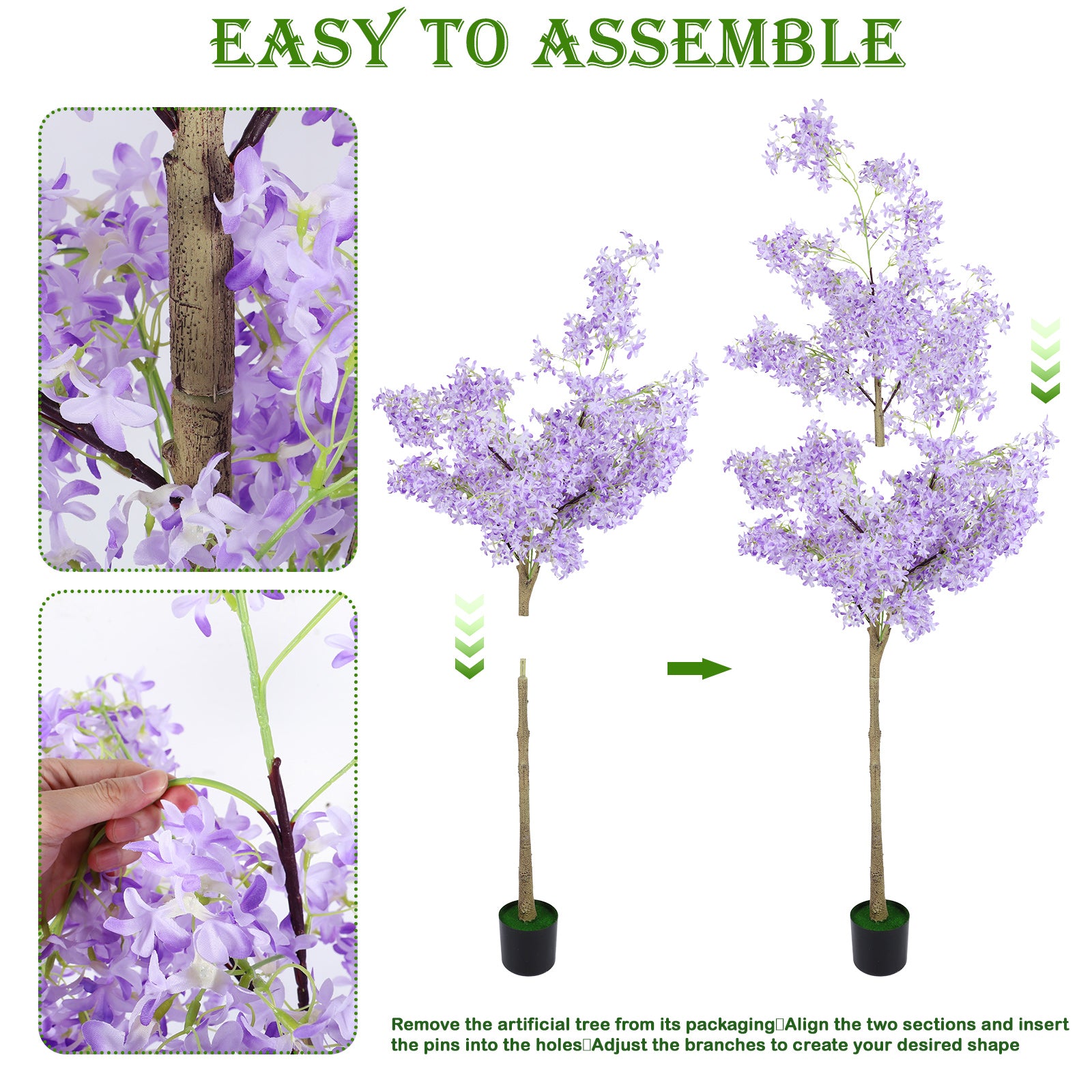 6ft Artificial Winter Jasmine Tree with Purple Flowers, Tall Faux Potted Blooming Plant for Indoor Outdoor Home Decor