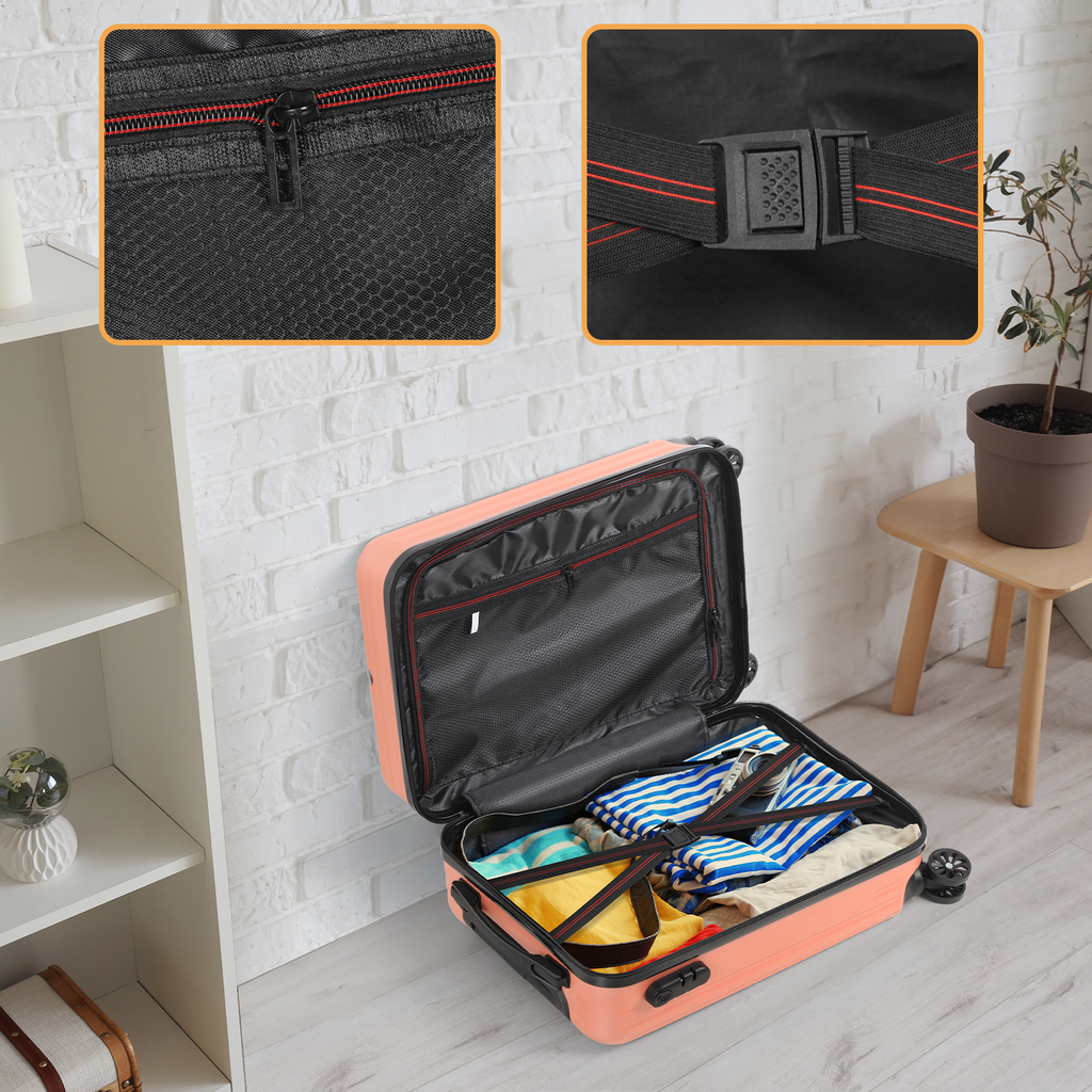 2-Piece Carry On Luggage Set - 20 Inch Hardside Suitcase with 14 Inch Cosmetic Case, Airline Approved 22x14x9 Spinner Luggage with Combination Lock & Convenient Hook, Lightweight ABS Travel Suitcase (Rose Gold)