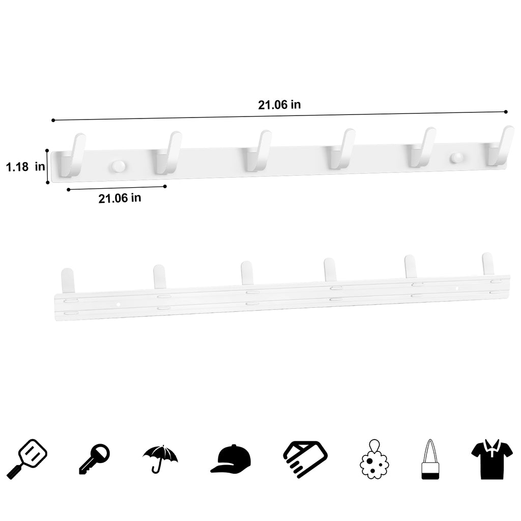 Set of 6 White Adhesive Wall Hooks for Bathroom and Kitchen, Heavy Duty Rustic Style Towel and Coat Hangers, Simple Installation