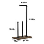 Rustic Toilet Paper Holder Stand with Wood Base, Double Roll Dispenser and Storage, Free Standing Pipe Tissue Holder for Farmhouse Bathroom,