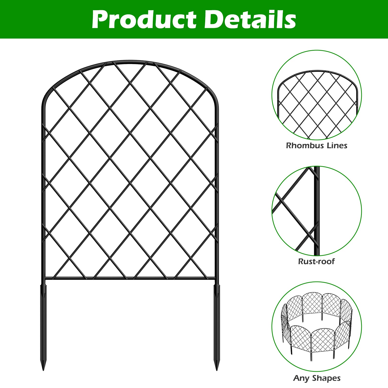 Arched Lattice Garden Fence - Rustproof Metal Animal Barrier - Decorative Edging for Yard & Flowers,