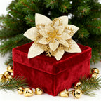 Christmas Tree Glitter Poinsettia Flowers Artificial Berry Picks Decorations，12 pcs