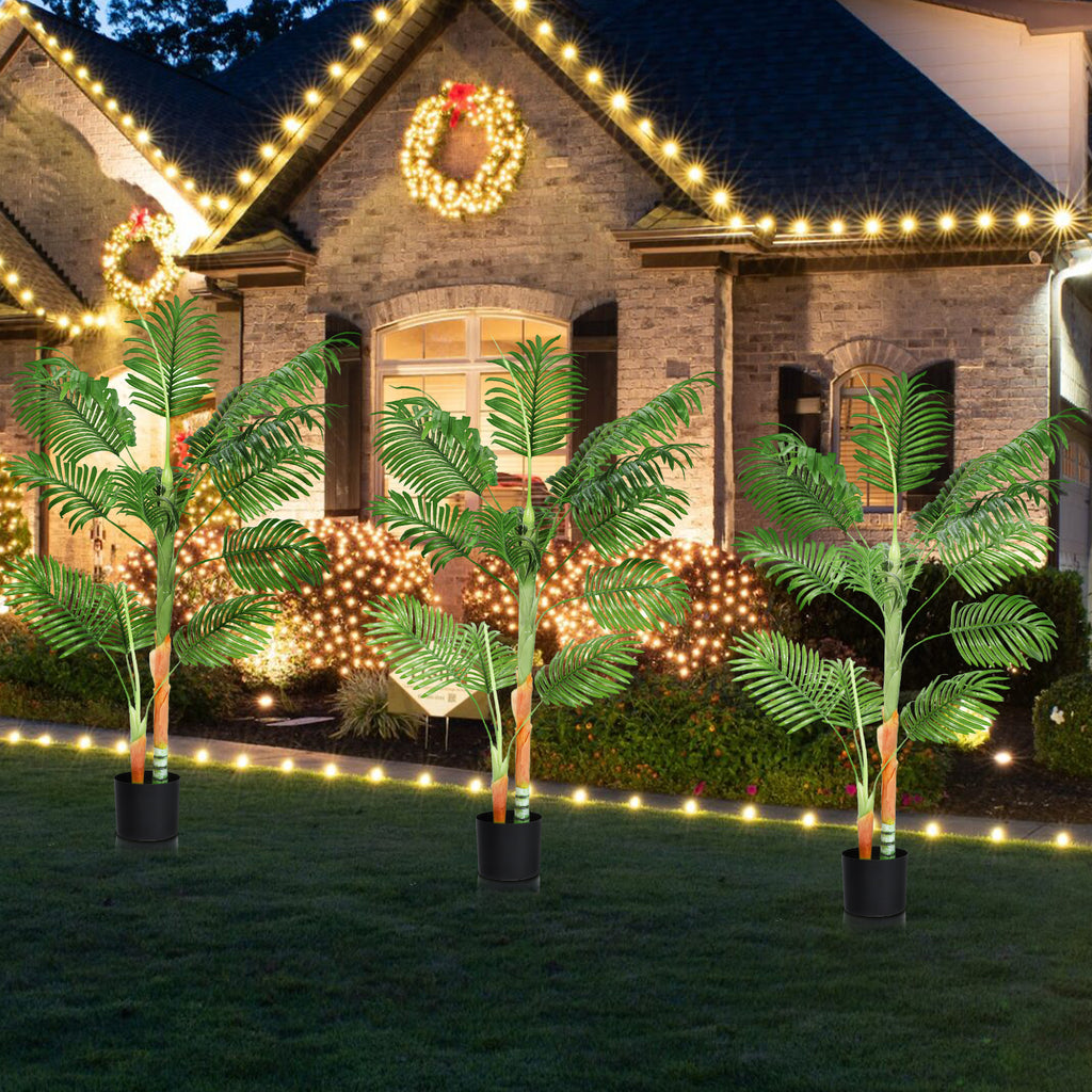 Tall Artificial Palm Tree with 2 Main Trunks - Potted Faux Tropical Plant for Home Office & Living Room