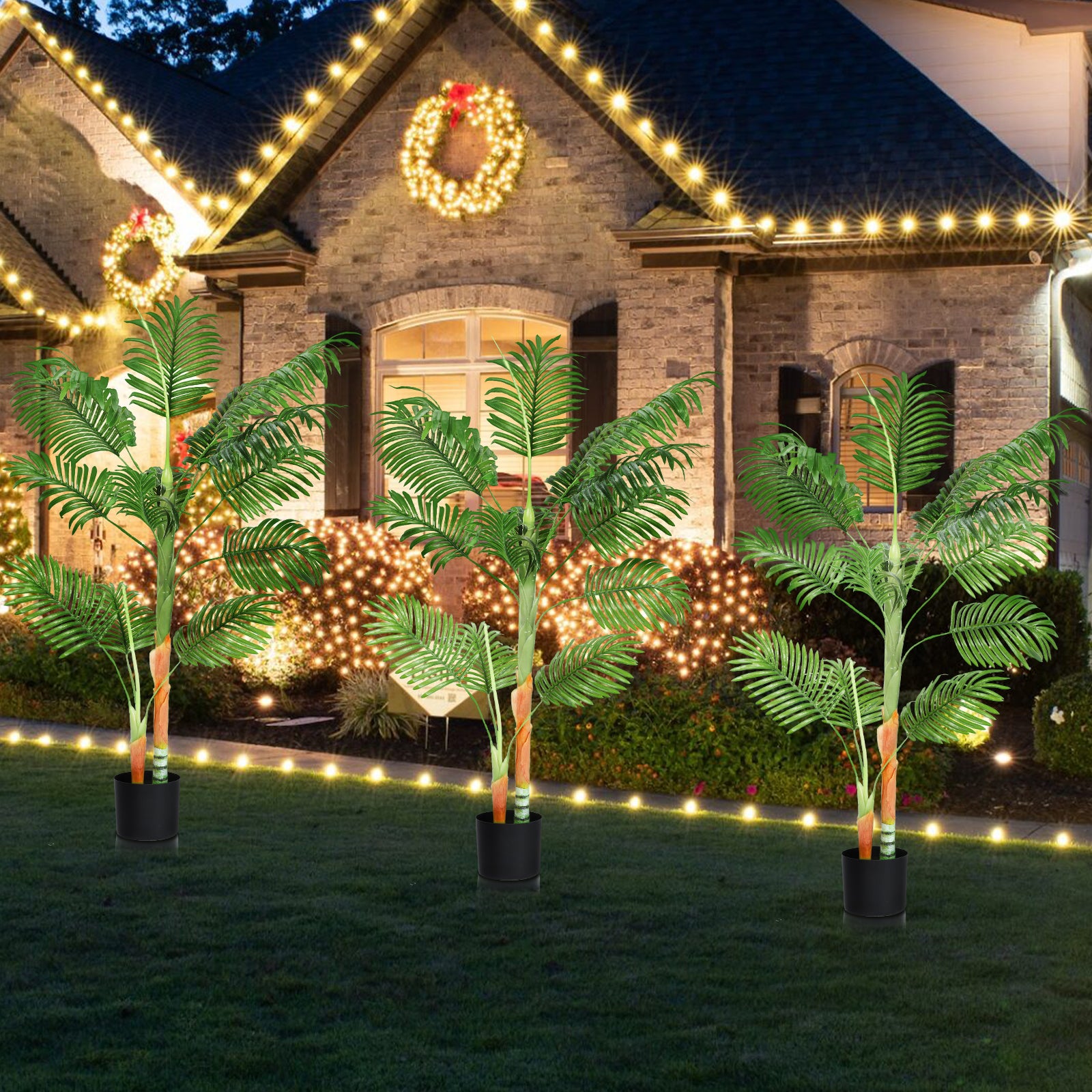 Tall Artificial Palm Tree with 2 Main Trunks - Potted Faux Tropical Plant for Home Office & Living Room