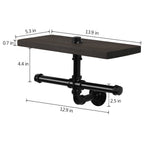 24-Inch Wide Industrial Pipe Toilet Paper Holder with Large Shelf - Wall-Mounted Rustic Wood Tissue Rack - Heavy Duty Double Roll Organizer