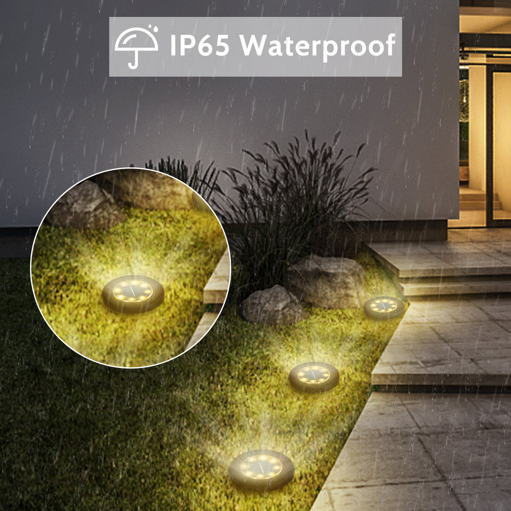 8 Pack Solar Ground Lights, 8 LED Waterproof Solar Disk Lights, IP65 Outdoor Landscape Lighting for Garden, Pathway, Yard & Walkway (Cool White/Warm White)