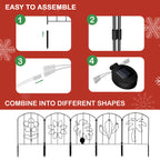 10 Pcs Garden Fencing Animal Barrier with Mini Solar Powered LEDs, Decorative Outdoor Fences and Borders with Flower Pattern & String Lights, Flower Bed, Patio, Square, Rustproof Metal Fence Panel