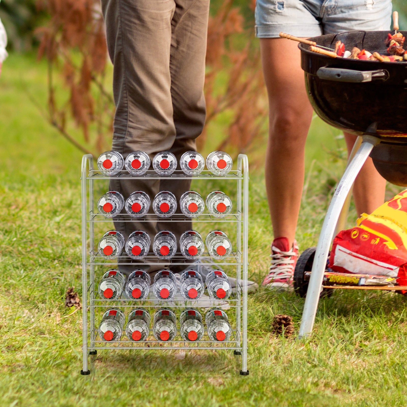 Water Bottle Holder Organizer 5 Tier Water Bottle Storage Rack, Freestanding Floor Beverage Soda Can Dispenser Organizer Rack for Pantry, Kitchen Countertop, Cabinet, Office, Hold 30 Bottles