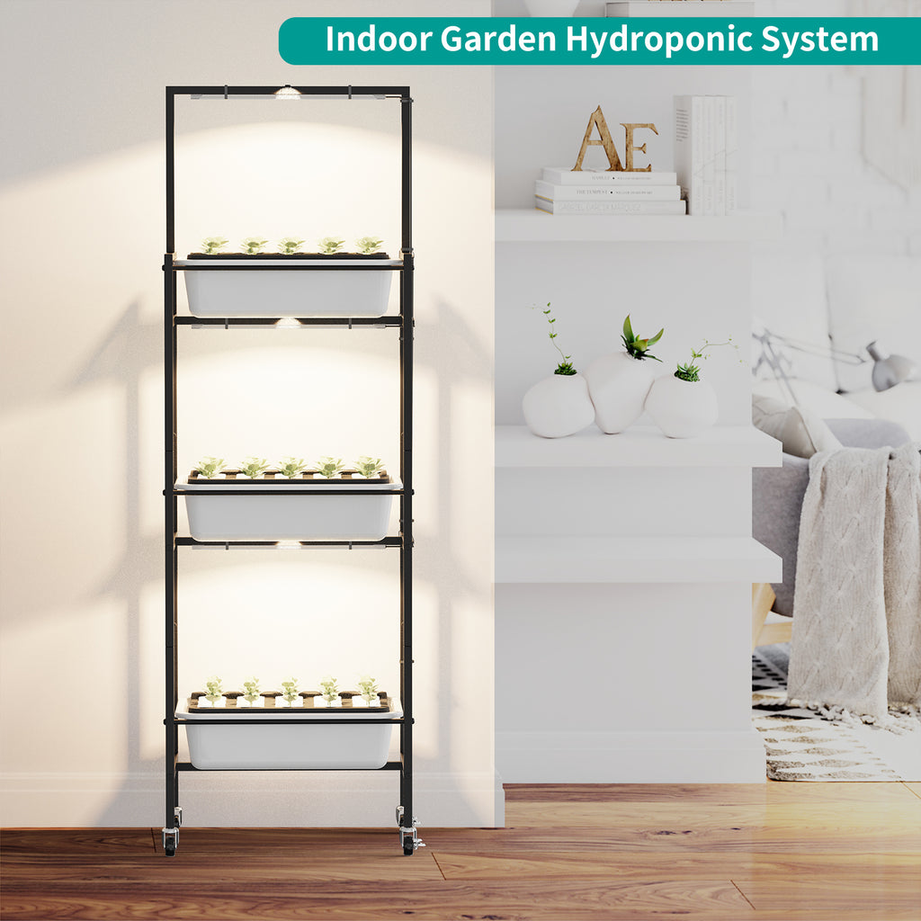 3-Tier Indoor Hydroponic Growing System with Integrated LED Cultivation Lamps