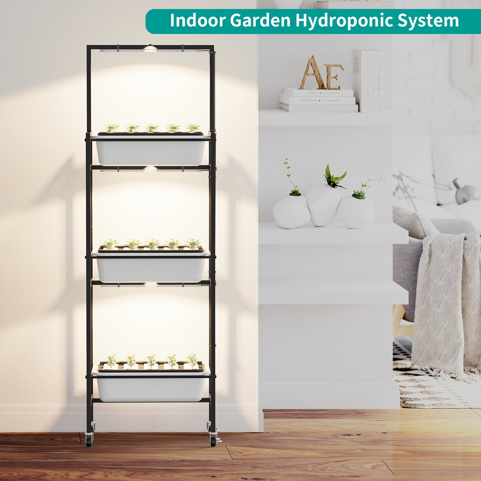 3-Tier Indoor Hydroponic Growing System with Integrated LED Cultivation Lamps