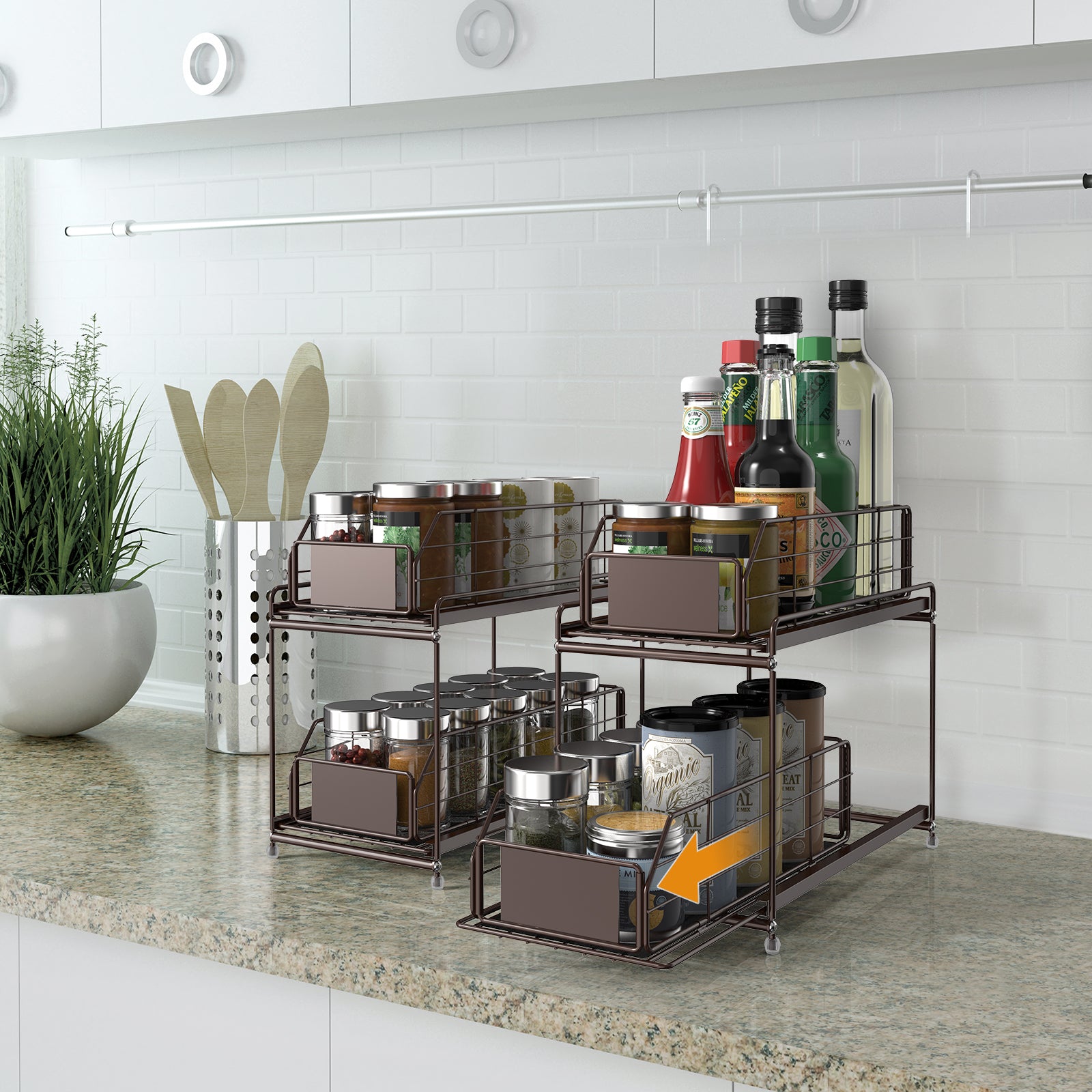 Set of 2 Under Sink Organizers -2-Tier Pull-Out Sliding Basket Storage Shelves