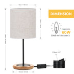 Modern Bedside Desk Lamp with Wooden Base， Nightstand Lamp with Linen Shade for Dorm and Home.