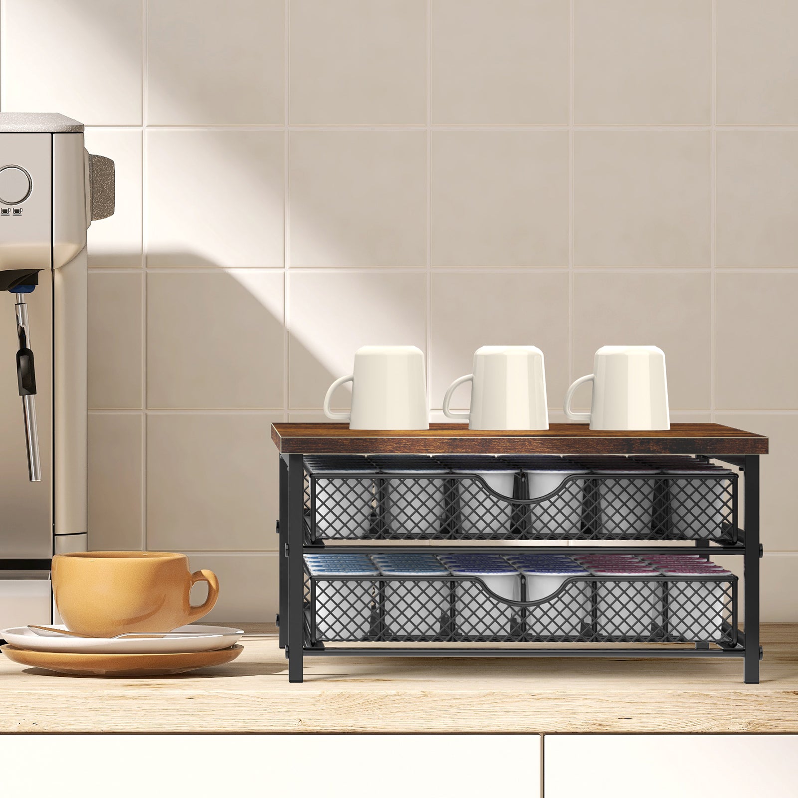 Urban Brew 72-Pod Coffee Drawer | Dual-Layer Sliding Organizer for K-Cups