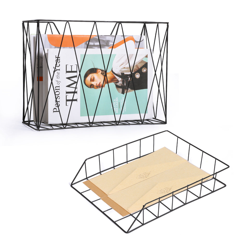 5-Piece Wire Mesh Desk Organizer Set - Office Accessories with File Tray, Pen Holder, and Note Pad Stand