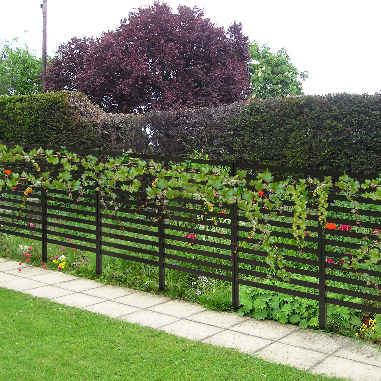 12-Pack Decorative Metal Garden Fence - 24"H Rustproof Pet Barrier & Flower Bed Edging with T-Shape Stakes,