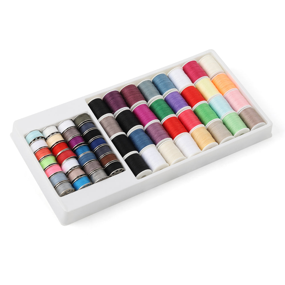 60 Pcs Sewing Thread & Bobbins Kit - Polyester Spools & Prewound Metal Bobbins for Machine/Hand Sewing