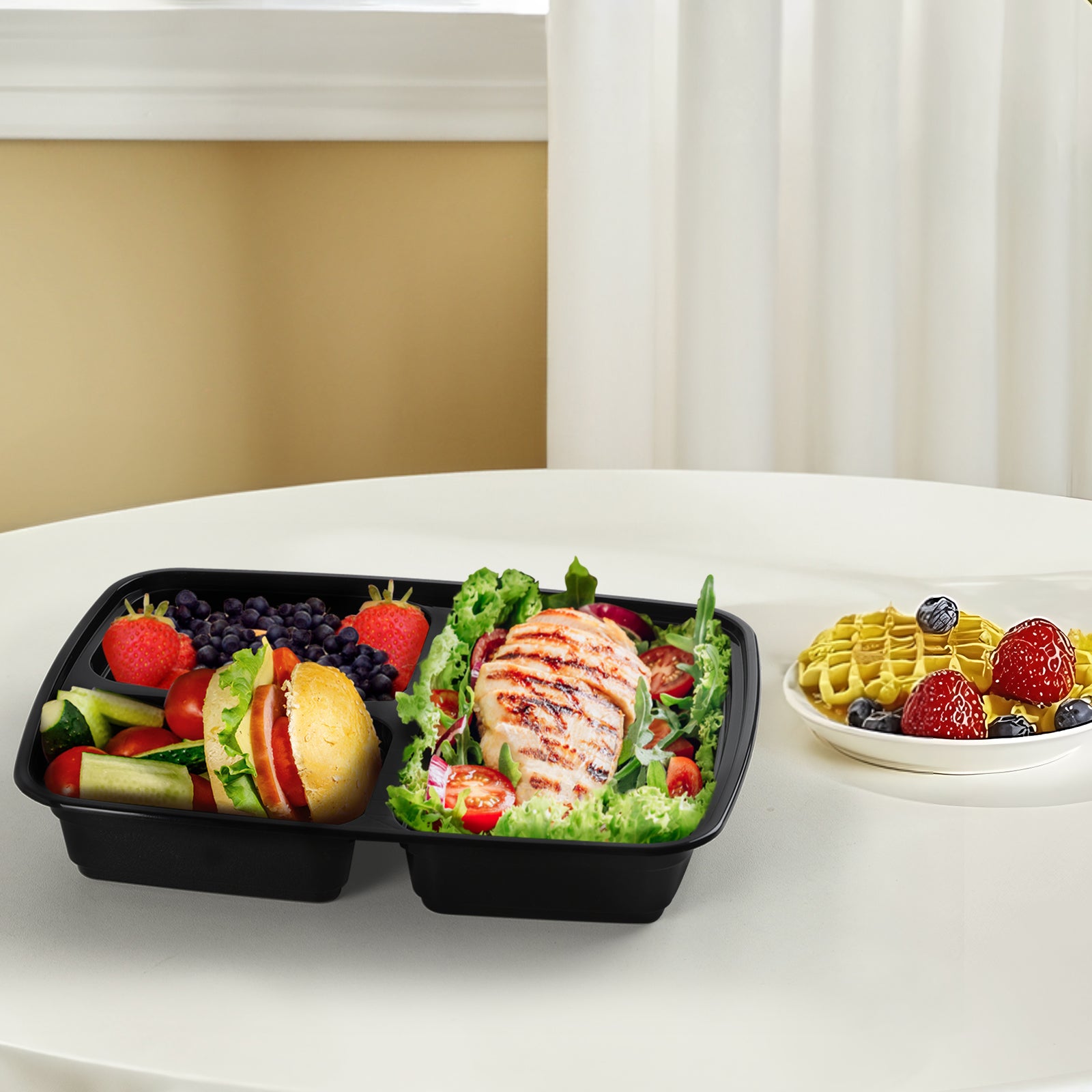 50-Pack 3-Compartment Meal Prep Containers - 38oz Reusable Plastic Bento Boxes - Portion Control Storage for Healthy Meals