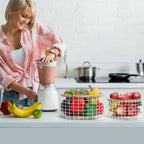 2 Pack Round White Fruit Baskets. They can be placed on dining tables in the living room or kitchen to hold fruits, snacks and other items. Practical and user-friendly, these baskets add a warm daily vibe to your tabletop.