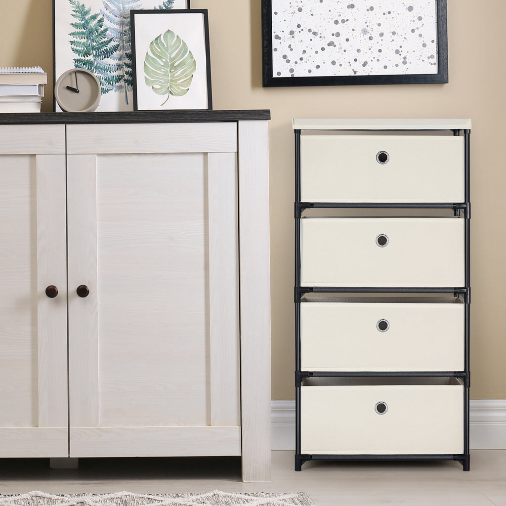 4-Drawer White Fabric Chest - Storage Organizer Unit for Closets, Bedroom & Dorm