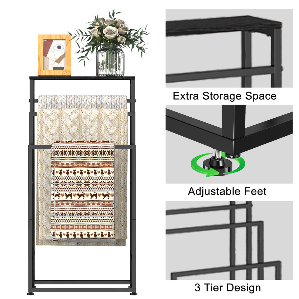 3-Tier Freestanding Bathroom Towel Rack with Storage Shelf - Standing Hand Towel Holder & Drying Stand for Bathroom, Poolside & Dorm, Black