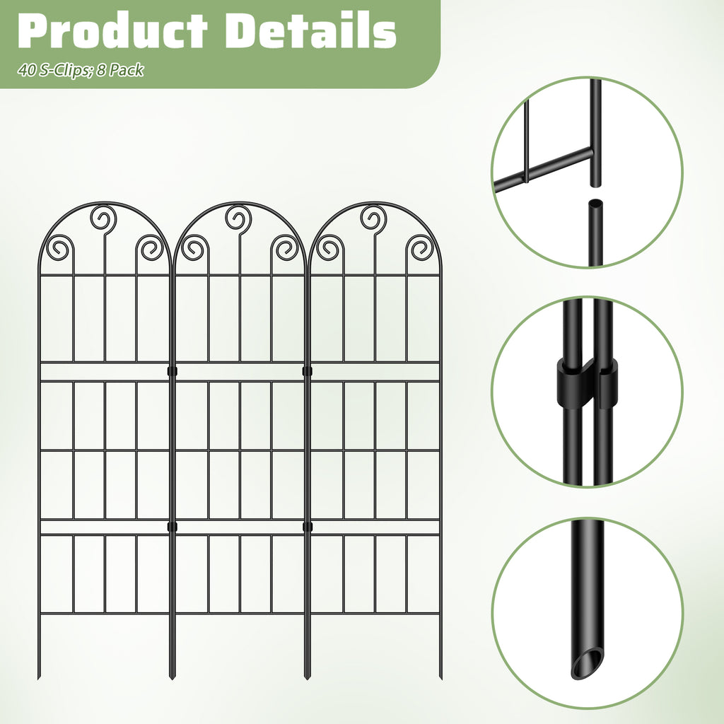 Scroll Top Garden Fence Panels - Double Rail Metal Border - Animal Barrier for Backyard & Garden,