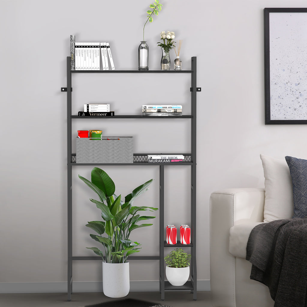 5-Tier Bathroom Over the Toilet Organizer - Tall Storage Rack with Laundry Basket & Side Shelves,