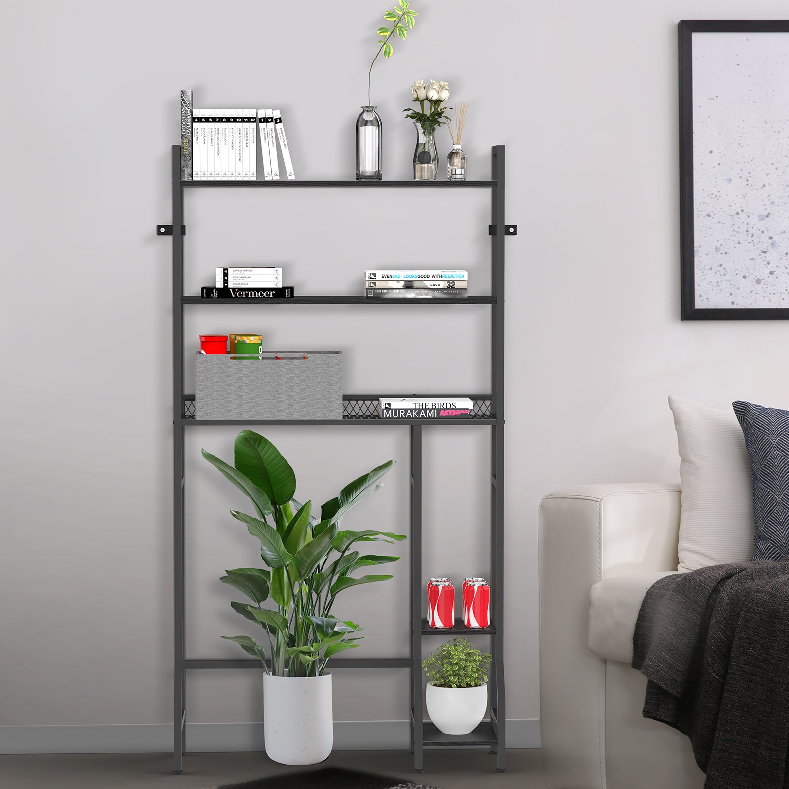 5-Tier Bathroom Over the Toilet Organizer - Tall Storage Rack with Laundry Basket & Side Shelves,