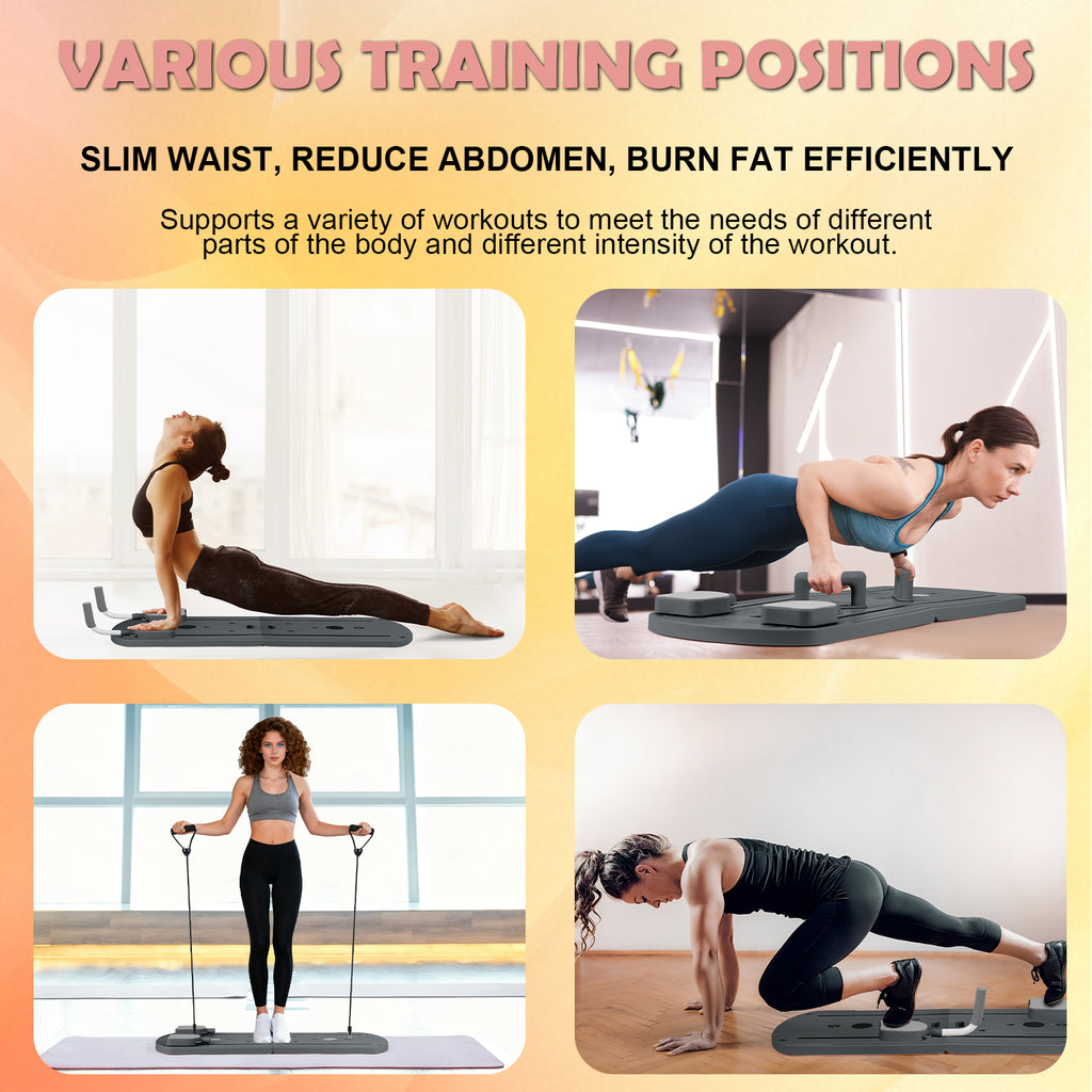 Foldable Multi-Function Pilates Board, 350LB Capacity Home Workout Platform with Resistance Bands, Non-Slip Fitness Equipment for Full Body Strength Training