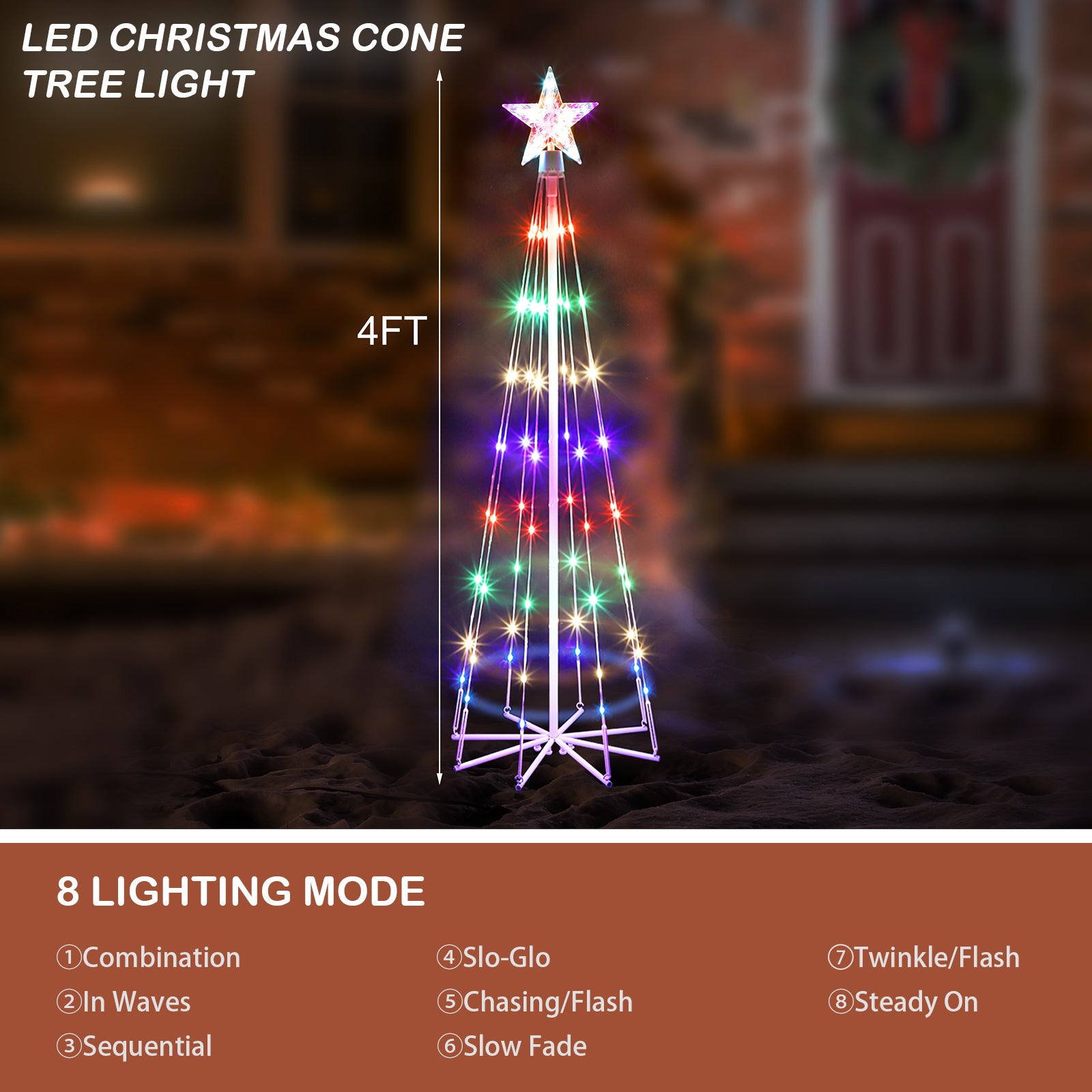 3-Pack 4ft RGB Color Changing Christmas Trees, Smart Cone Trees with Star Topper, Indoor/Outdoor Glowing Holiday Decor,