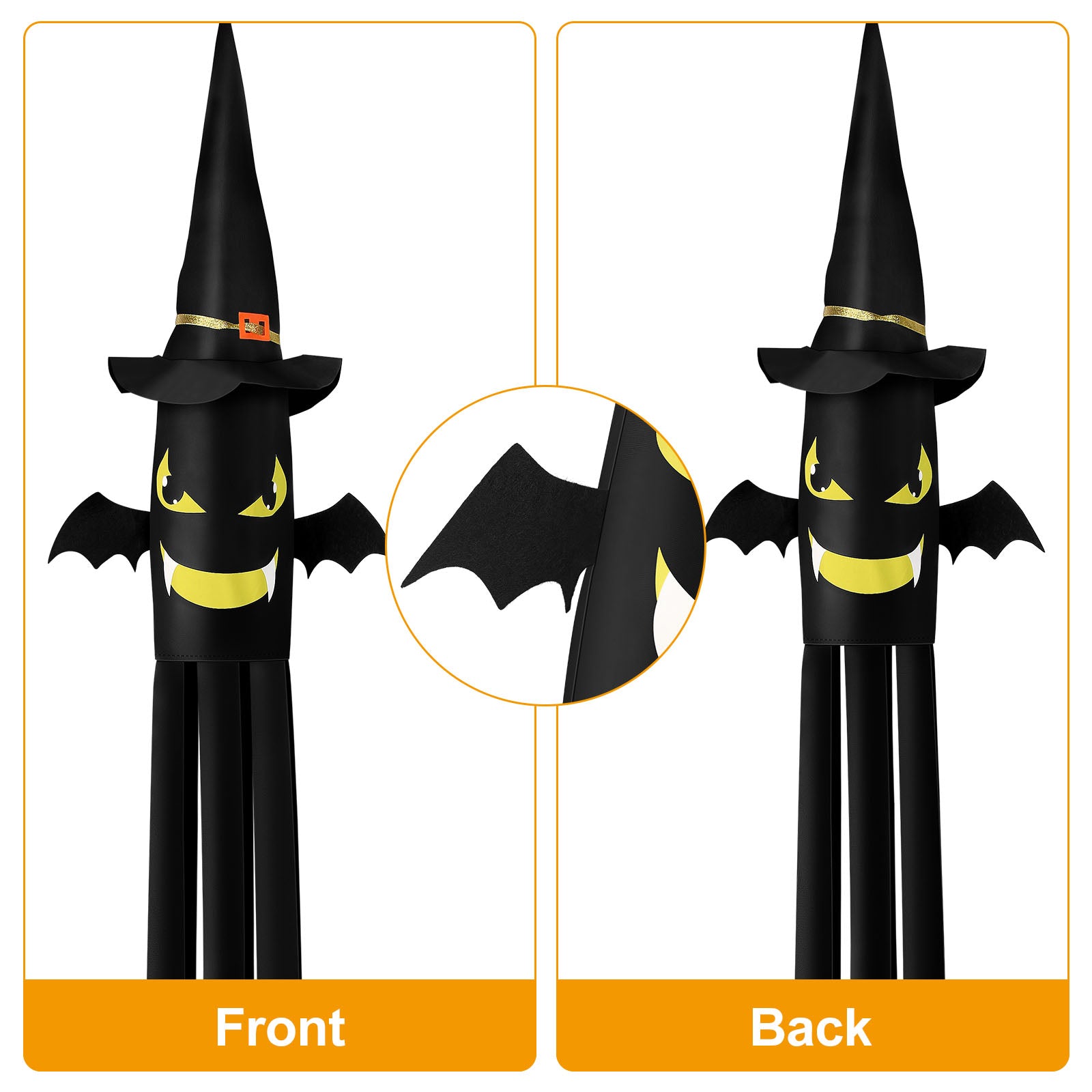 Halloween LED Bat Windsock Decoration, 53.5inch Lighted Hanging Witch Hat Wind Sock for Outdoor Yard, Porch & Party Decor