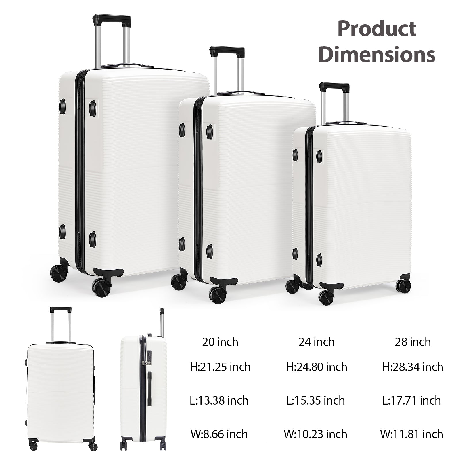 Trolley Case 3-Piece Hardside Lightweight Spinner Luggage Bag Set with TSA Lock
