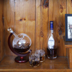 World Map Globe Liquor Decanter Gift Set, Large 1500ml Hand-Blown Glass Whiskey Carafe with Wooden Base, Complete Bar Accessories Kit for Men Father Husband Birthday Anniversary Gift