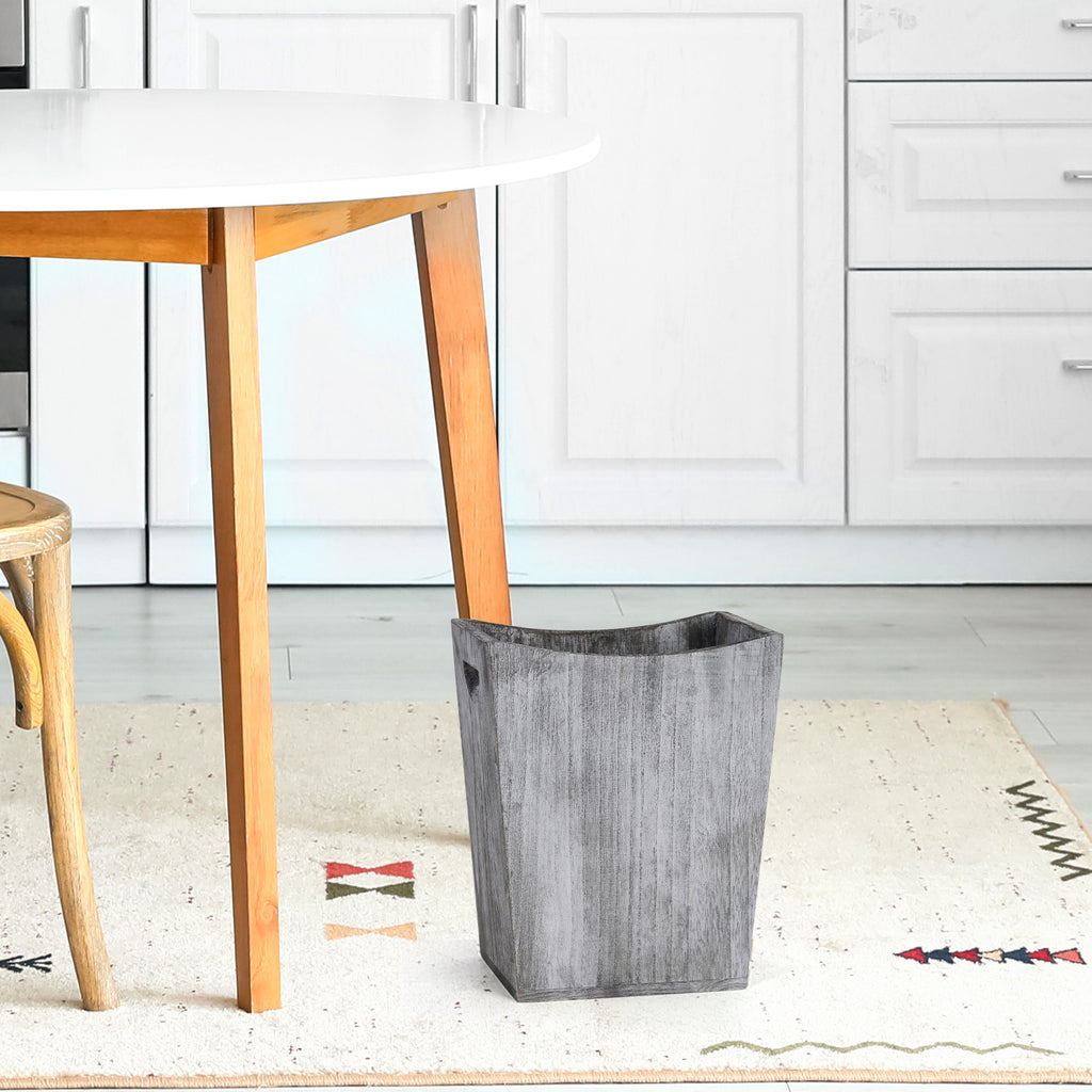 Small Wooden Waste Basket w/ Double Handles - Rustic Wood Garbage Can for Office, Bathroom, Bedroom