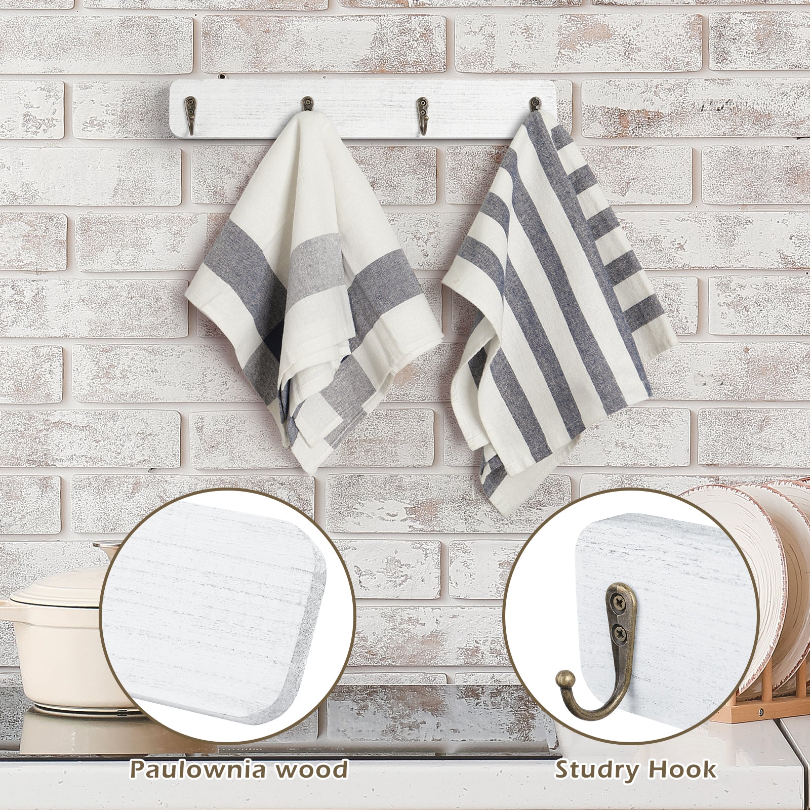 4 Pcs Coat Rack Wall Mounted Rack Entryway Hanging Coat Rack Cups Rack Offwhite