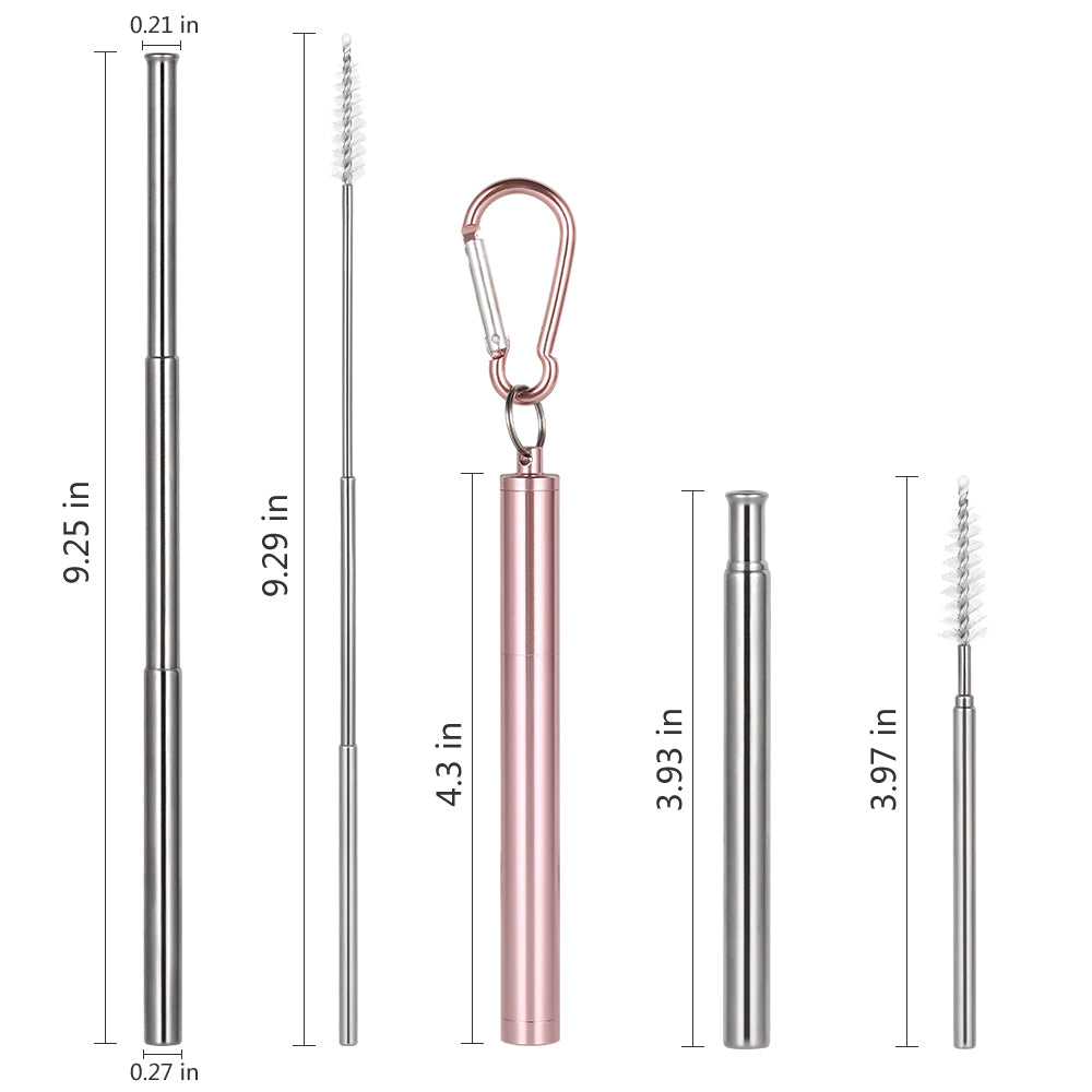 Portable Collapsible Metal Drinking Straw with Portable Keychain Case and Integrated Cleaning Tool for Universal Cup Compatibility