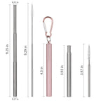 Portable Collapsible Metal Drinking Straw with Portable Keychain Case and Integrated Cleaning Tool for Universal Cup Compatibility