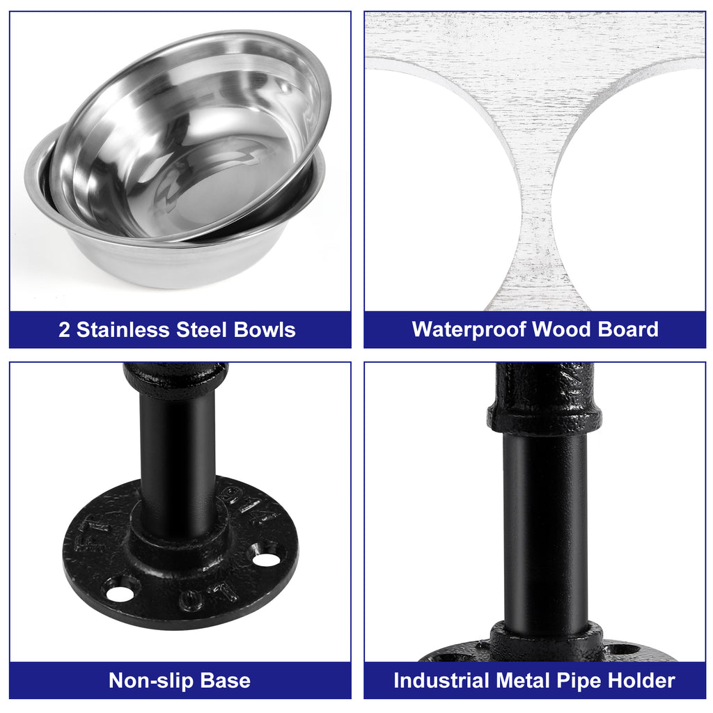 Elevated Dog Cat Bowls Raised Dog Cat Bowl Stand with 2 Removable Stainless Steel Bowls Small Dog Bowls Food and Water Bowl