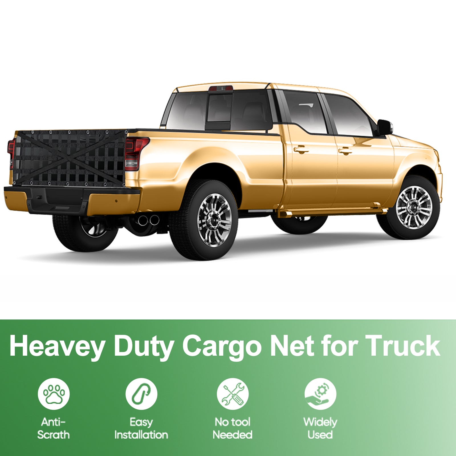 Heavy-Duty Pickup Tailgate Cargo Net - 52'' x 17'' Universal Truck Bed Netting with Storage Bag - Fits SUV, Ford, Toyota for Secure Hauling