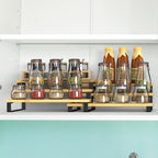 3-Tier Expandable Bamboo Spice Rack Organizer (Set of 2) - Adjustable Tiered Shelf for Kitchen Cabinets