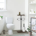 Freestanding Industrial Pipe Toilet Paper Holder with Wood Shelf, Double Roll Dispenser and Reserve Storage for Farmhouse Washroom,