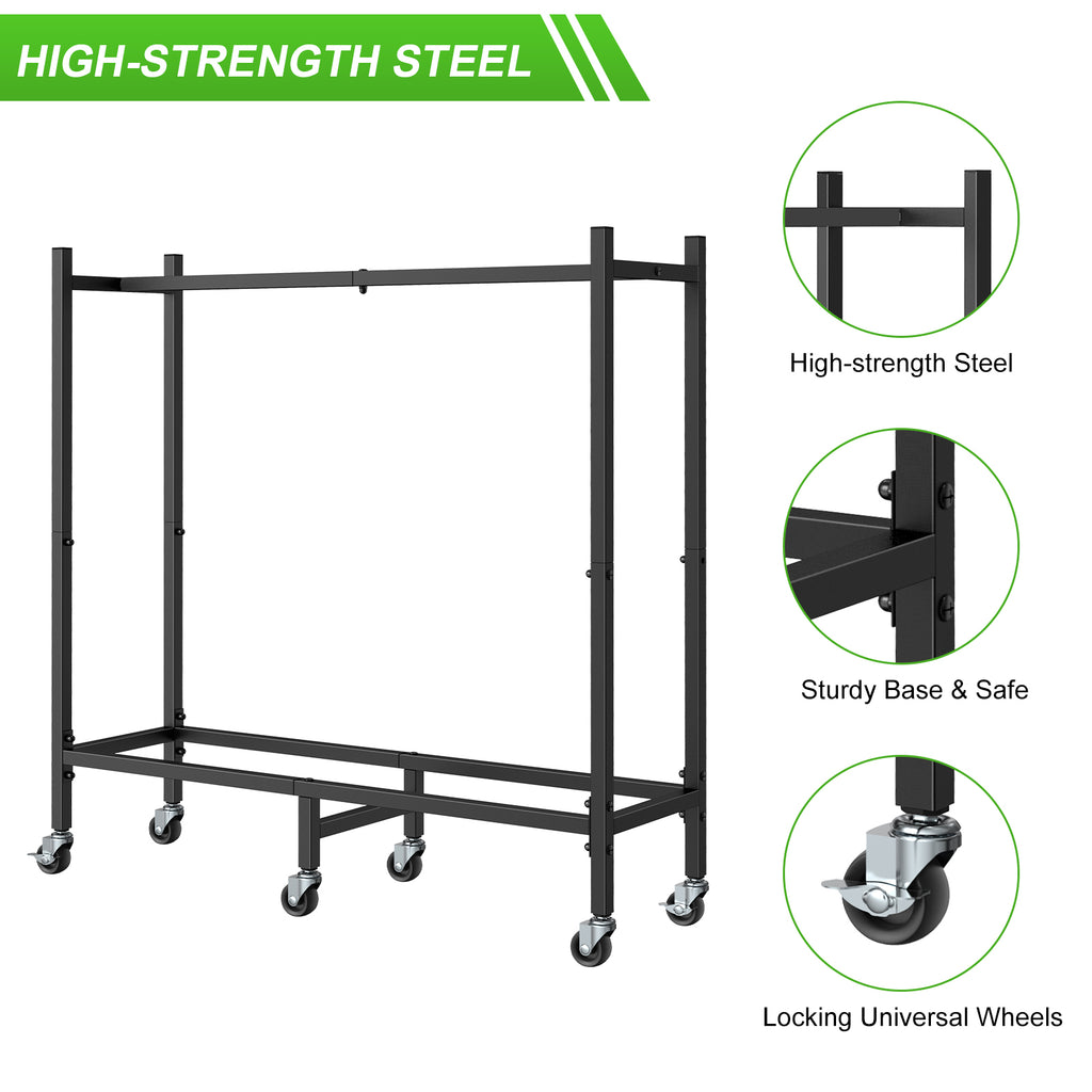 2.6ft Outdoor/Indoor Firewood Storage Rack with Wheels, Heavy-Duty Metal Log Cart for Patio & Fireplace, Matte Black,