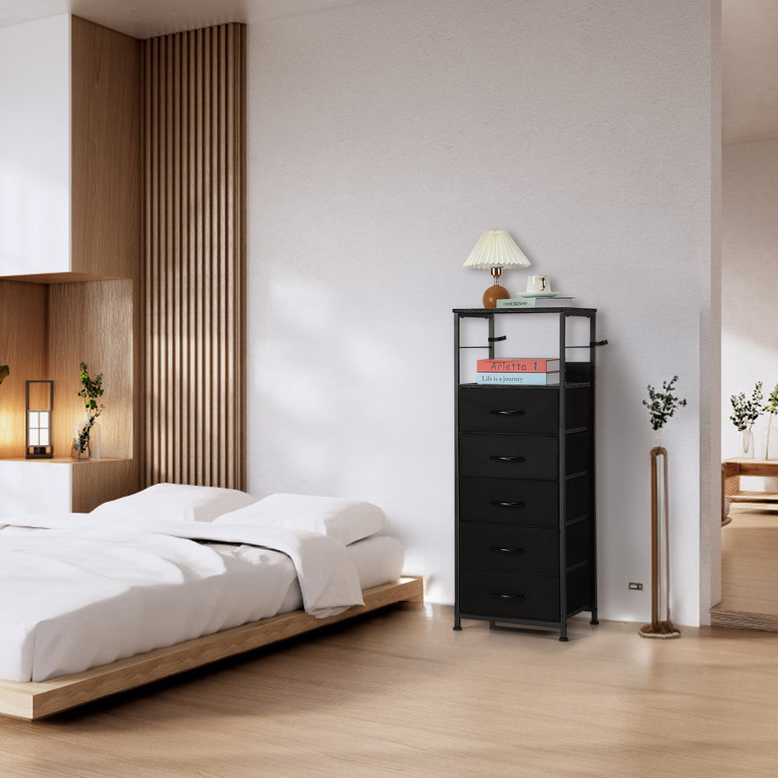 Black Fabric Dresser with 5 Drawers - Sturdy Steel Frame & Wood Top, Multi-Use Organizer