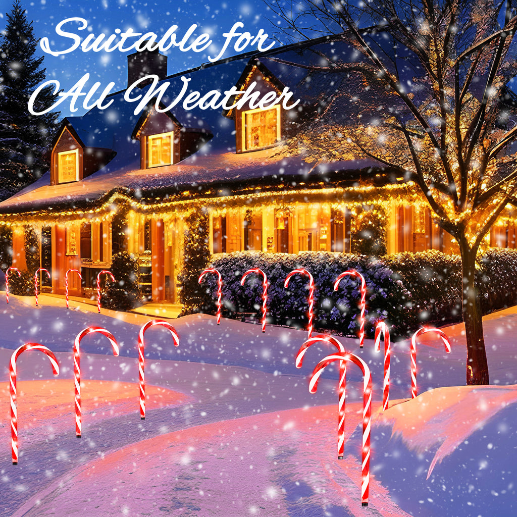 10 Pack 21" Candy Cane Lights Outdoor Pathway Markers - 60 LED Xmas Walkway Decorations w/ Stake
