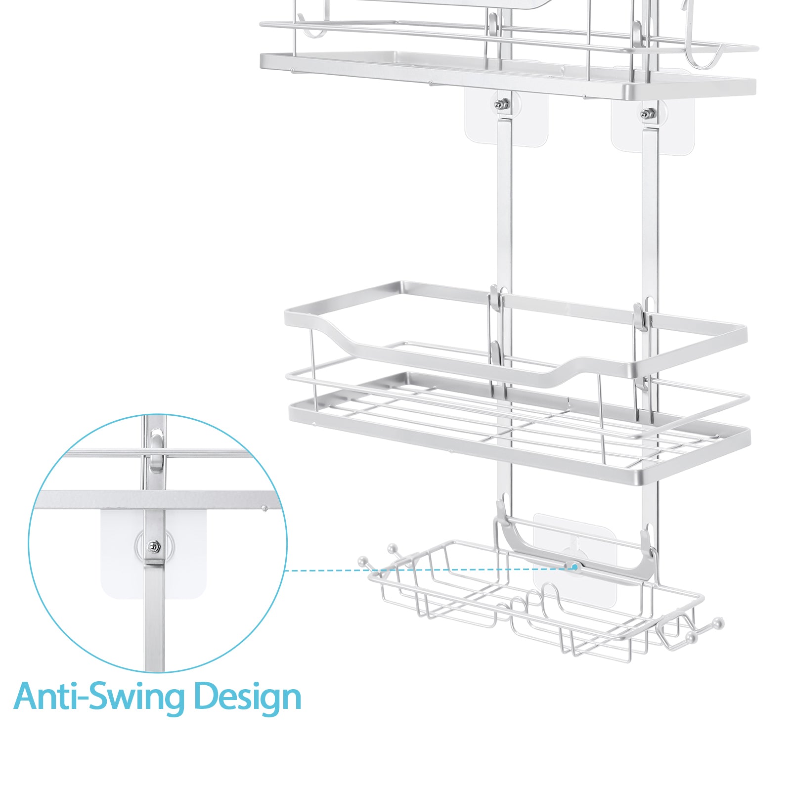 Behind the door, hanging, stainless steel, bathroom metal shelves hanging from the shower screen, shower basket shelves without drilling, bathroom storage shelves with hooks