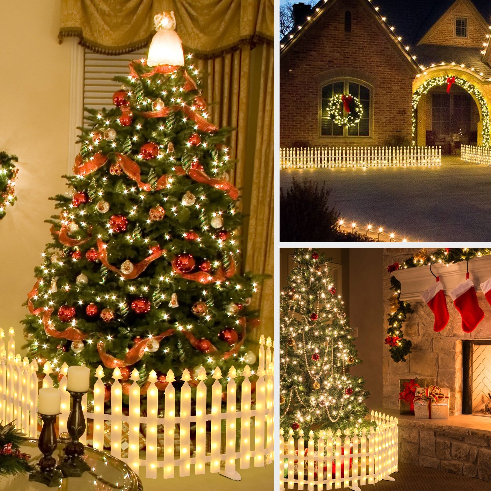 Outdoor Garden Fence With Solar Lights, Christmas Tree Fence, 10 Foot 336LED Picket Fence lights, Party Yard Patio Wedding Fence Decorations