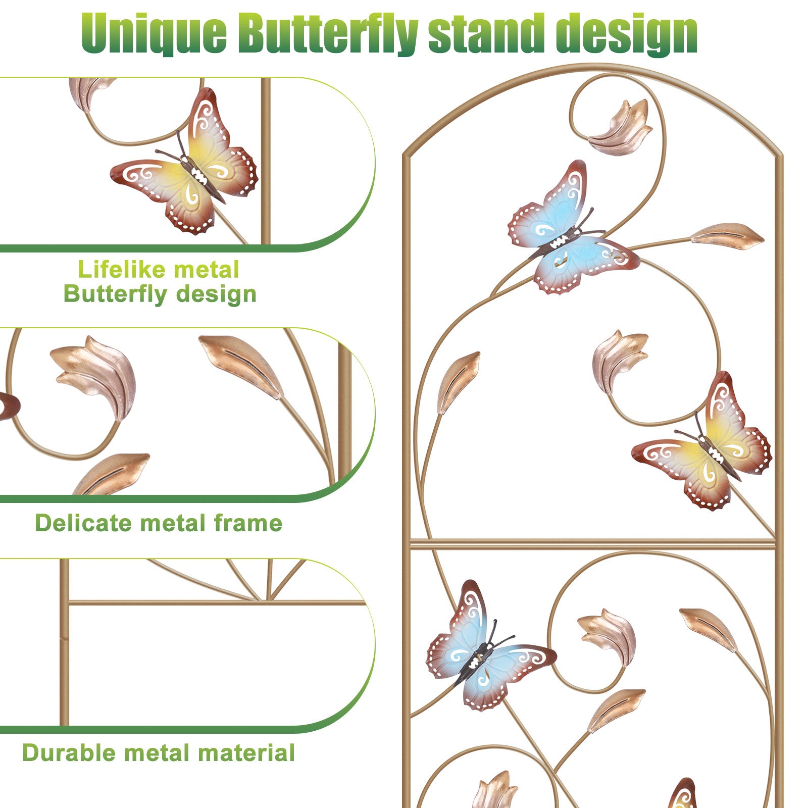 2-Pack Butterfly Garden Trellis - 52inch Decorative Metal Plant Support - Arched Flower Trellis for Yard, Patio & Balcony