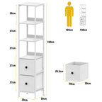 56" Tall Slim Bathroom Storage Cabinet - Narrow Floor Organizer with 2 Drawers & Open Shelves, White,