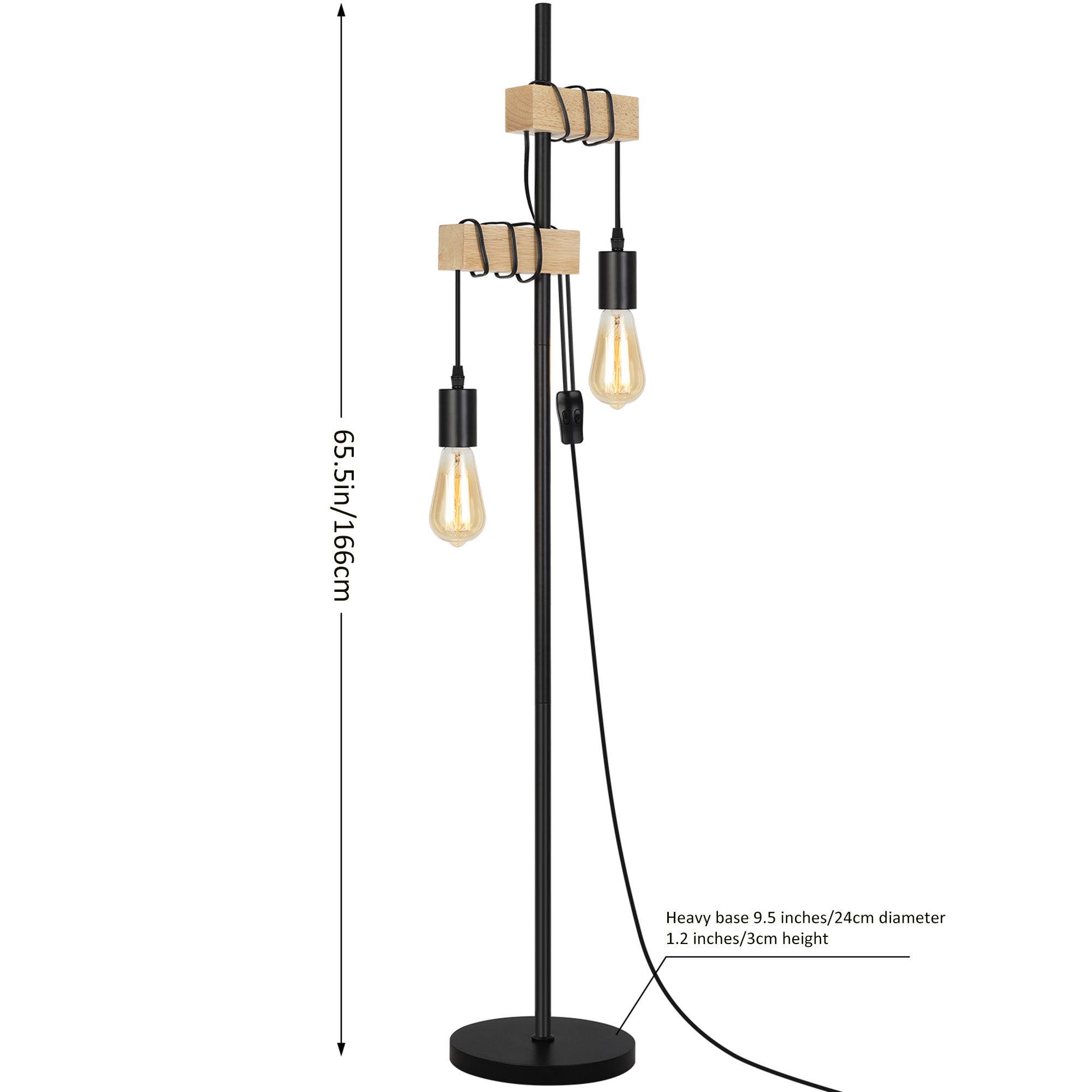 3-Piece Lighting Collection: Includes 66" Industrial Floor Lamp, 3-Light Ceiling Fixture, and Bedside Table Lamp with Dual USB Ports (Bulbs Not Included)